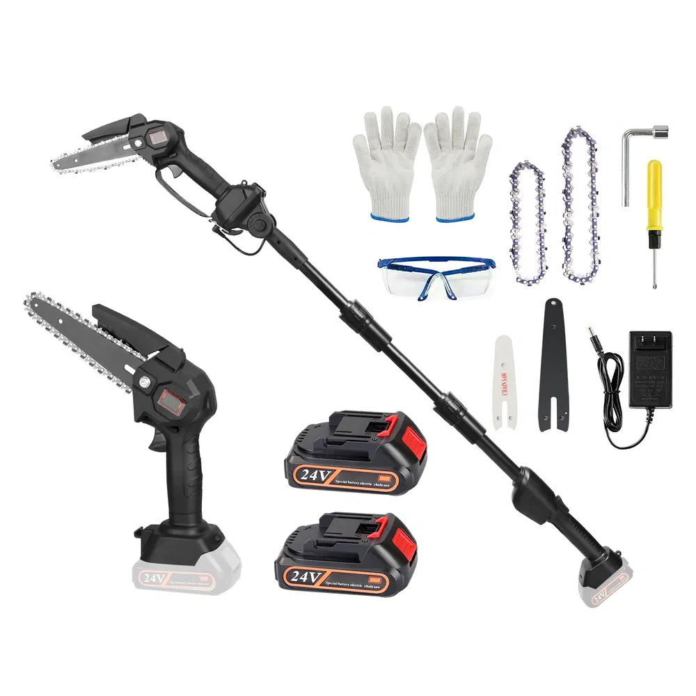 Cordless Pole Saw & Mini Chainsaw for Tree Trimming - Adjustable, 2 Batteries Included