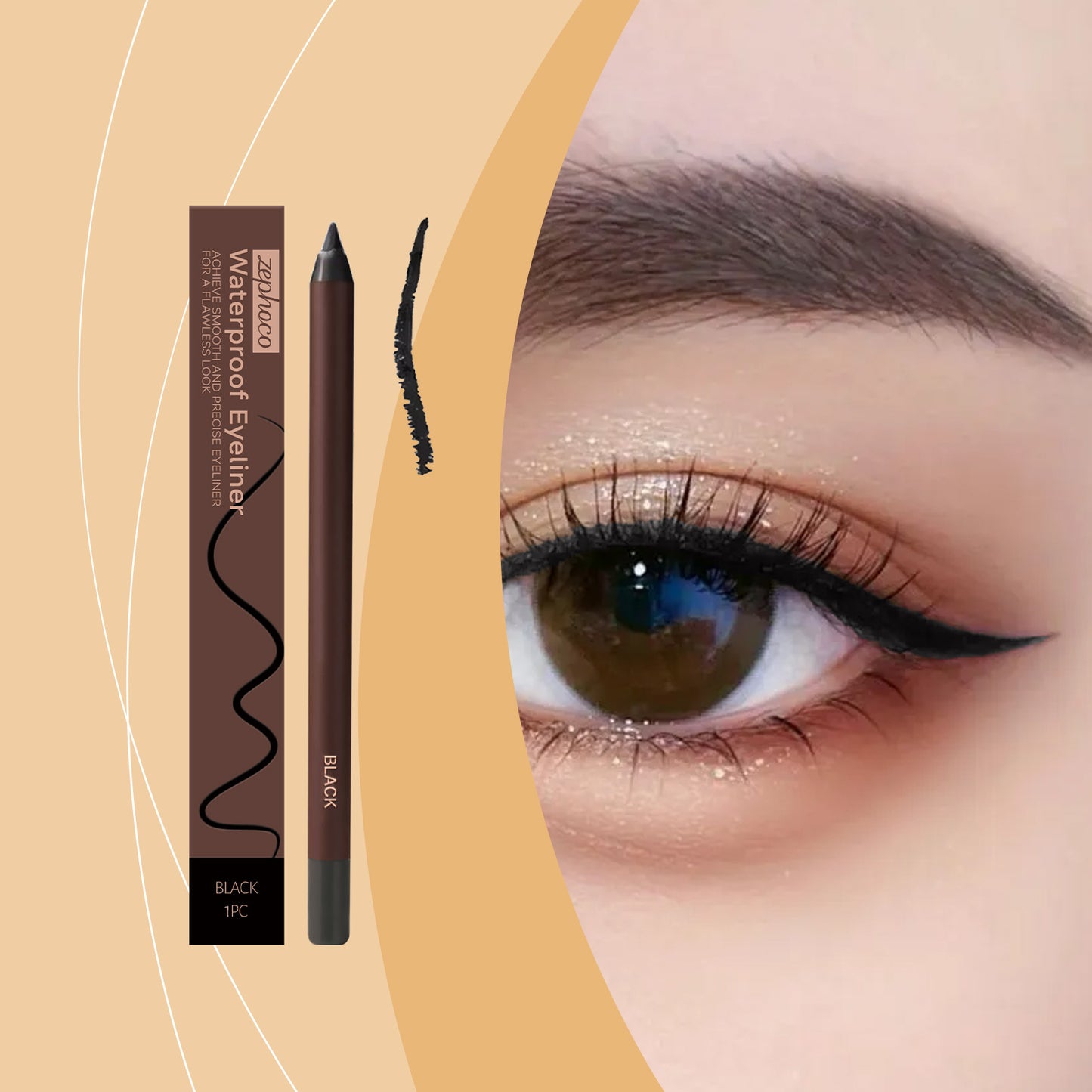 Waterproof Black Eyeliner - Long-Lasting Eye Makeup Pencil, 1 Piece