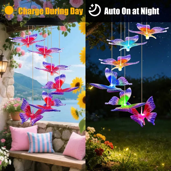 Solar Butterfly Wind Chime with Color-Changing LED Lights - 1 or 2 Pcs