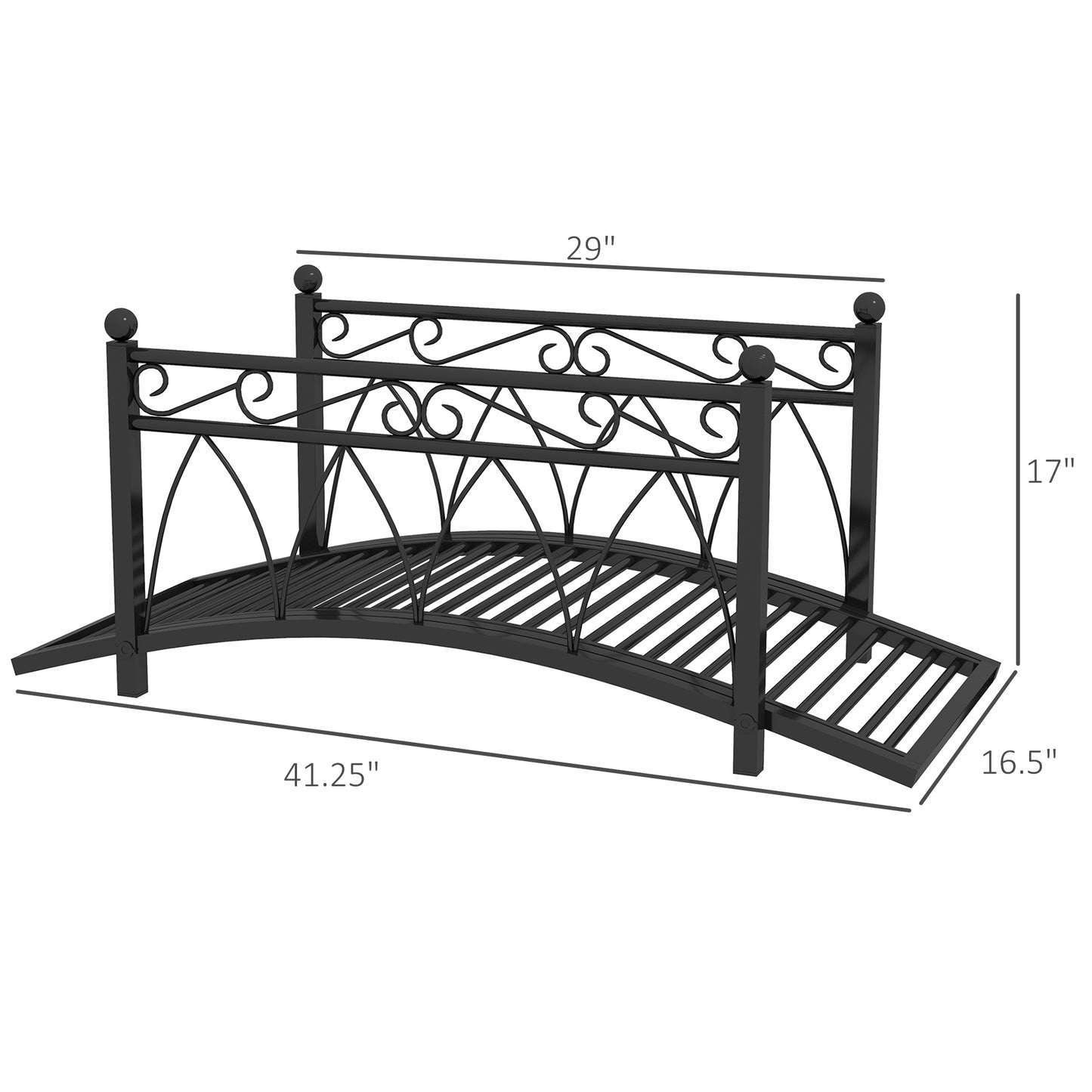 Metal Garden Pond Bridge with Safety Rails Black 1110x160x460mm