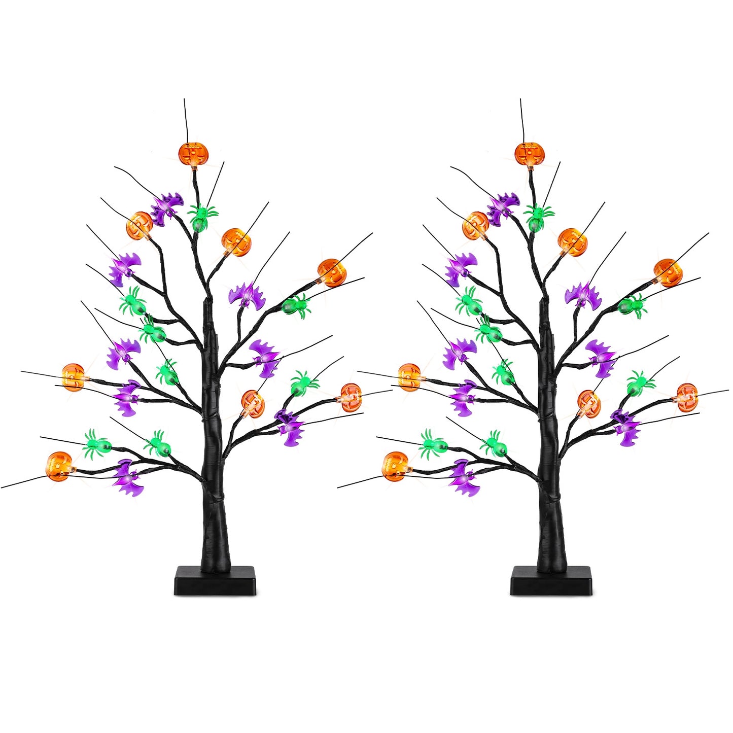 Lighted Halloween Trees - 2 Pack 1.97ft Adjustable Twigs with Timer
