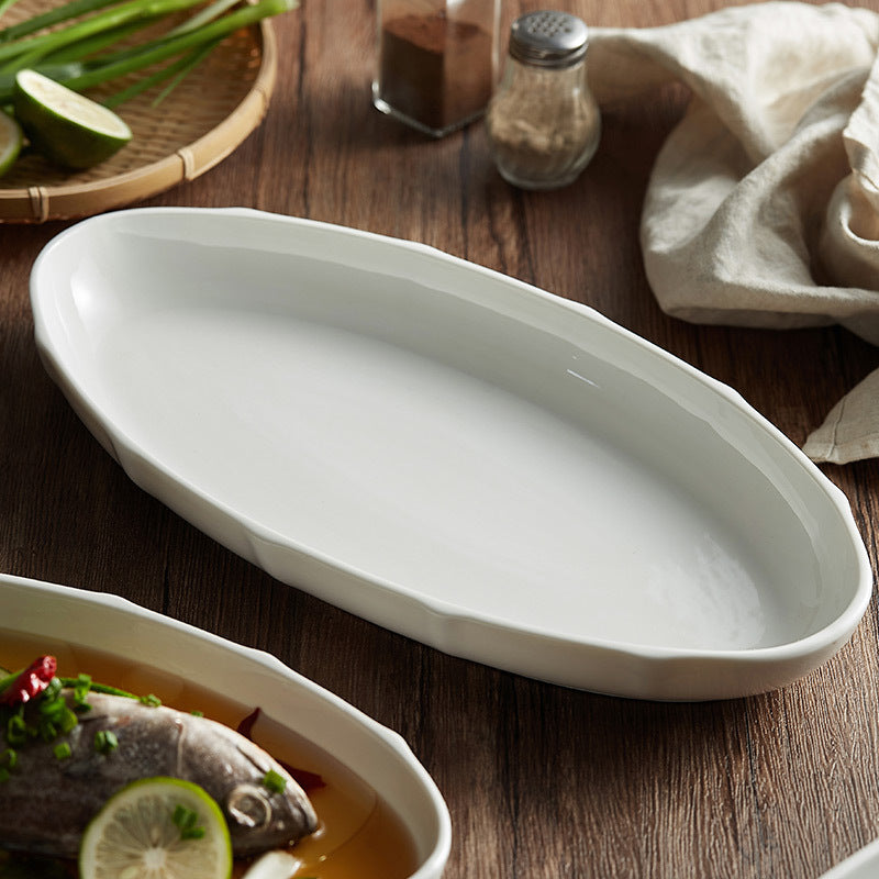 Japanese Style Large Fish Serving Plate - Ceramic Dinner Dish, Multiple Sizes