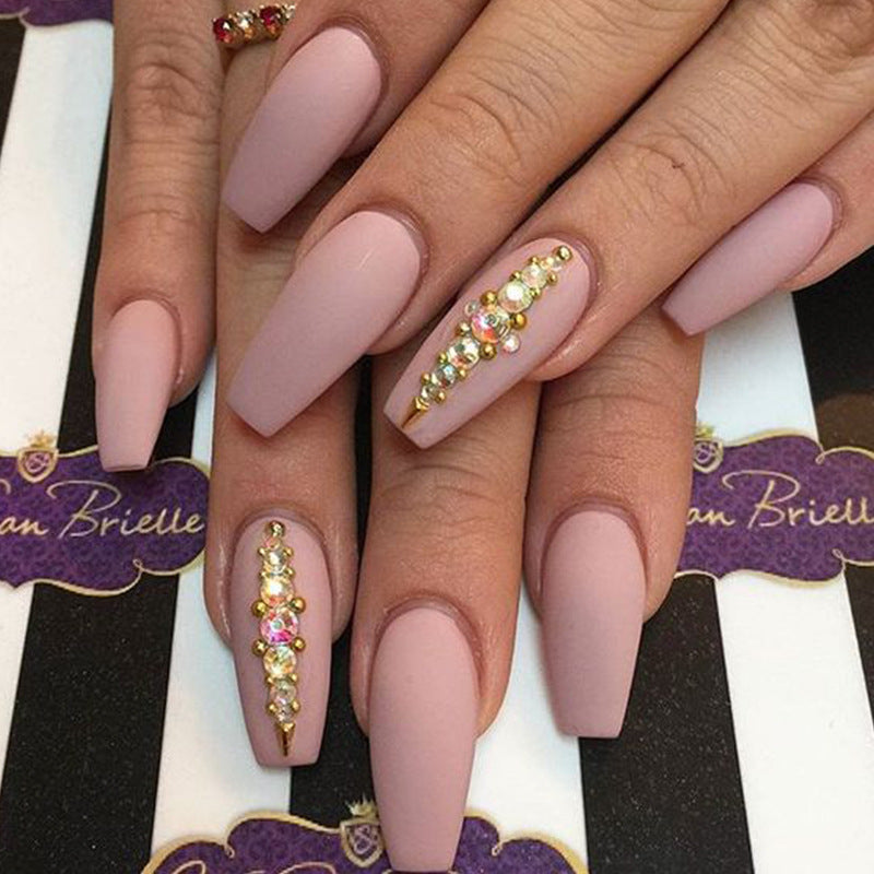 Flesh Diamond Nail Tips - 24 Piece Kit with Glue