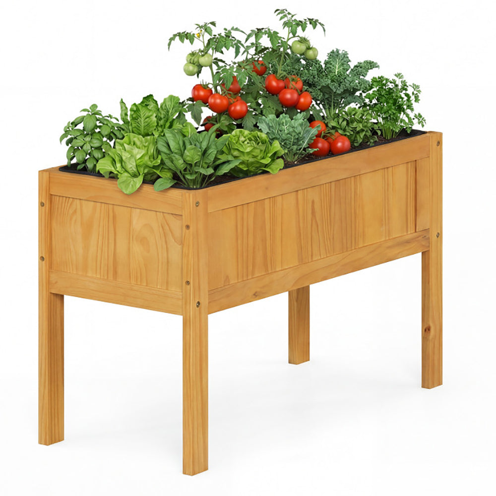 Wood Raised Garden Bed Elevated Planter Box With Liner And Drainage