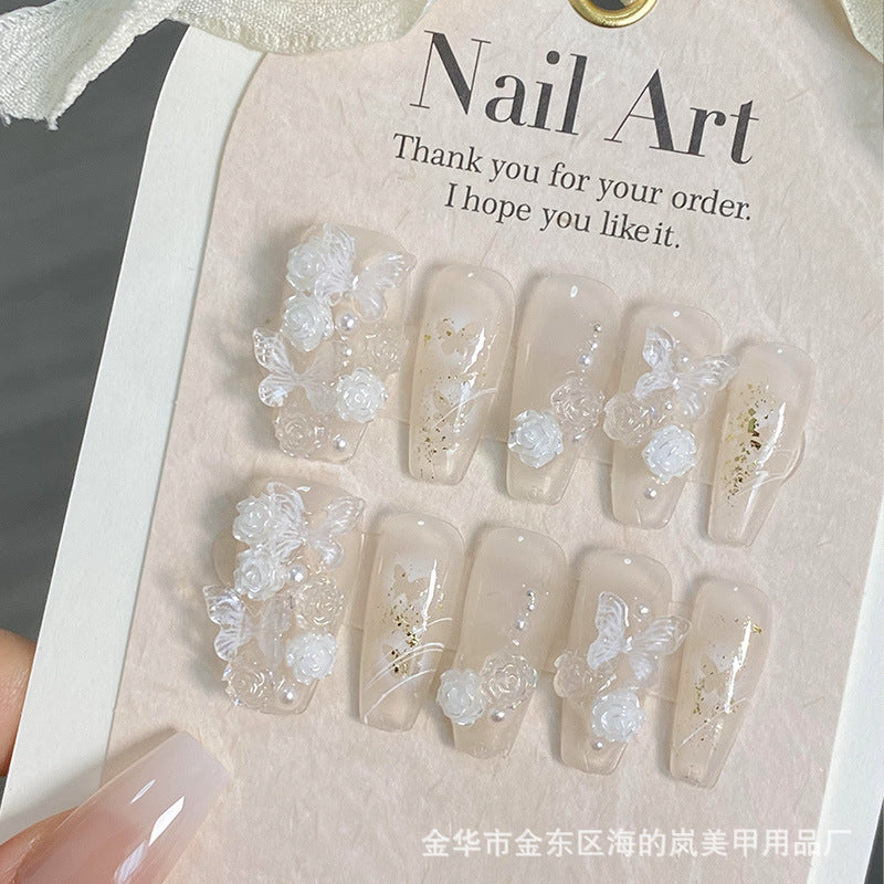 Handmade Wearable Nail Art Kit with Icy Camellia Design & Gradient Colors