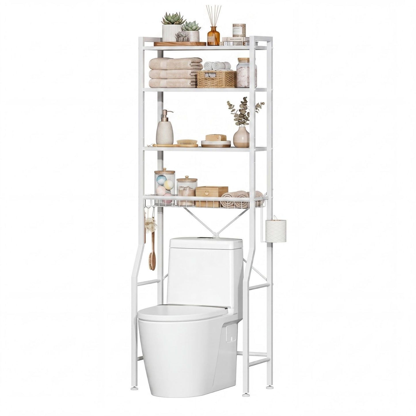 68-inch Independent Bathroom Storage Rack, Iron And Wood Material