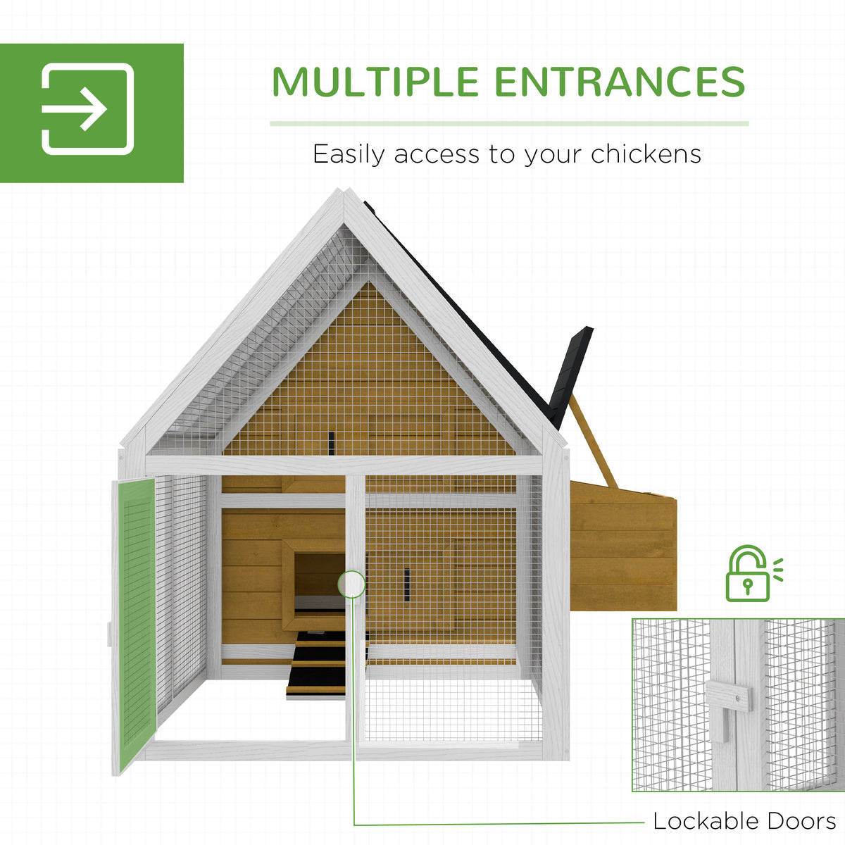 Wooden Chicken Coop with Nesting Box, Ramp & Run - Backyard Poultry House