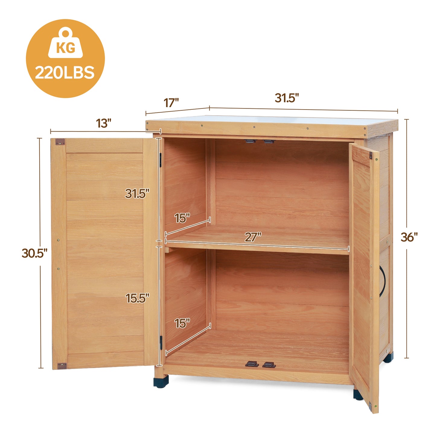 Potting Bench With Storage Cabinet And Metal Table Top For Outdoor