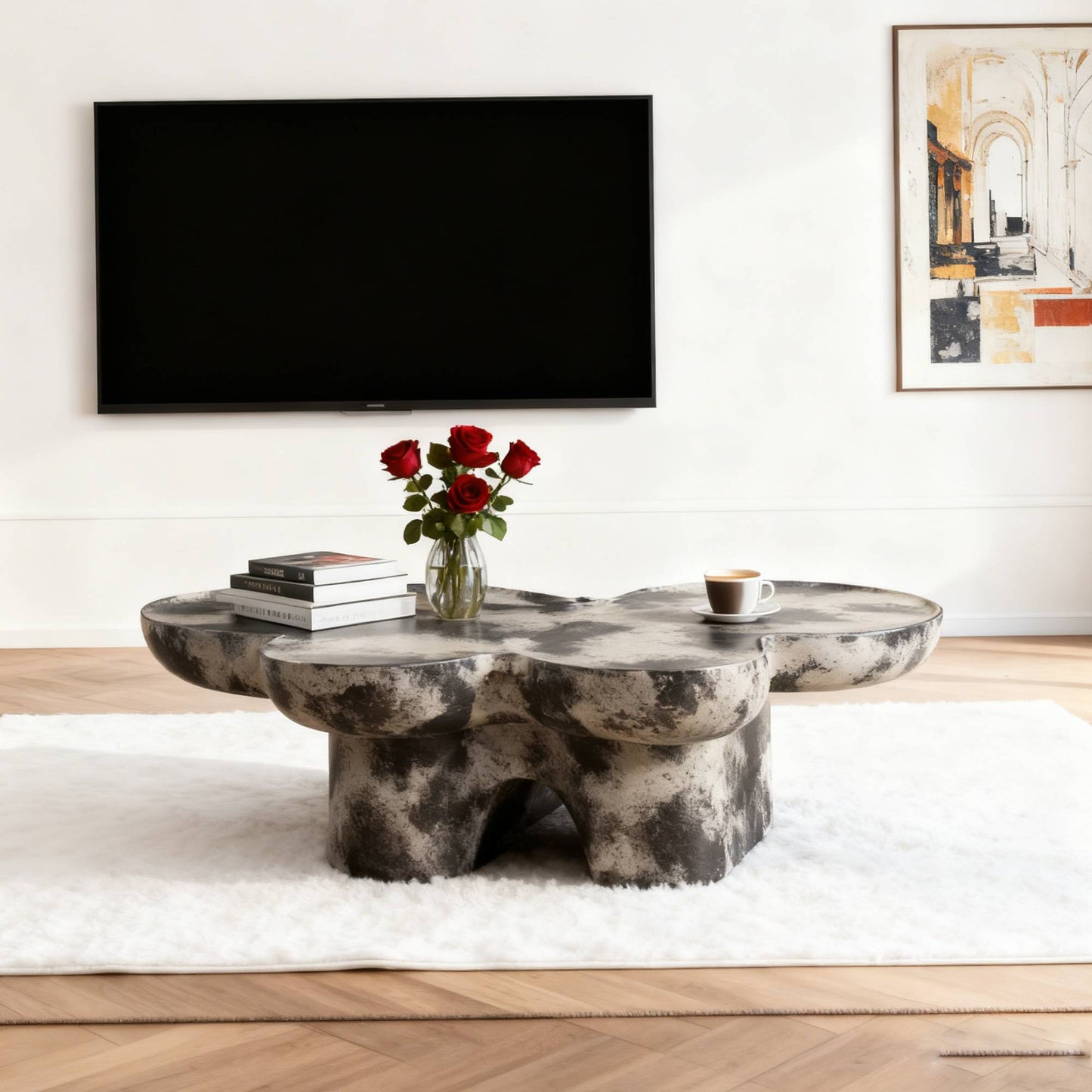 Butterfly Design Style, Coffee Table, Imitation Natural Limestone