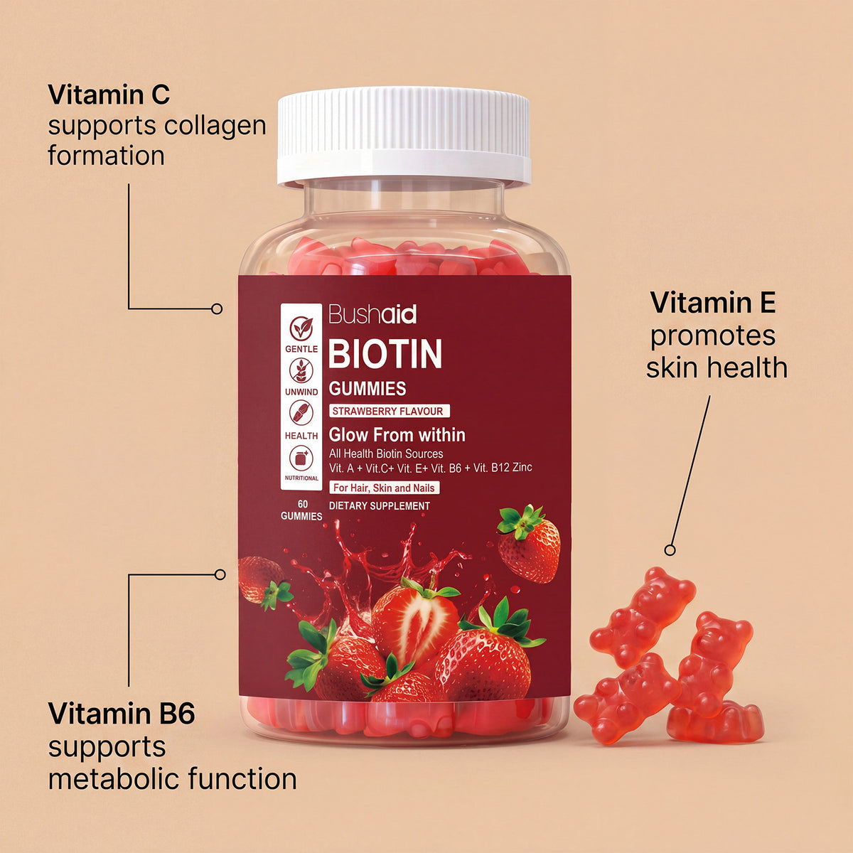 Multivitamin Gummies with Collagen & Zinc – 60 Count