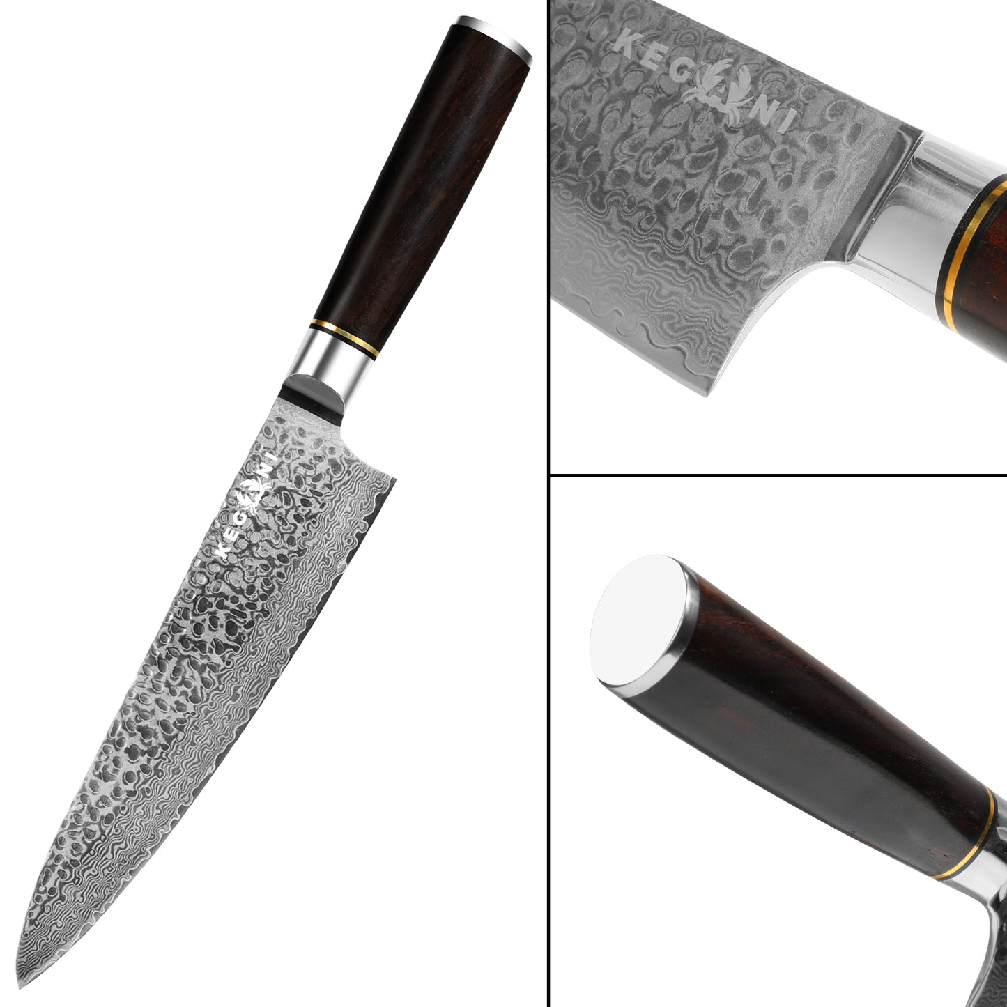 8-Inch Japanese Chef Knife - VG10 Damascus Steel with Pakkawood Handle