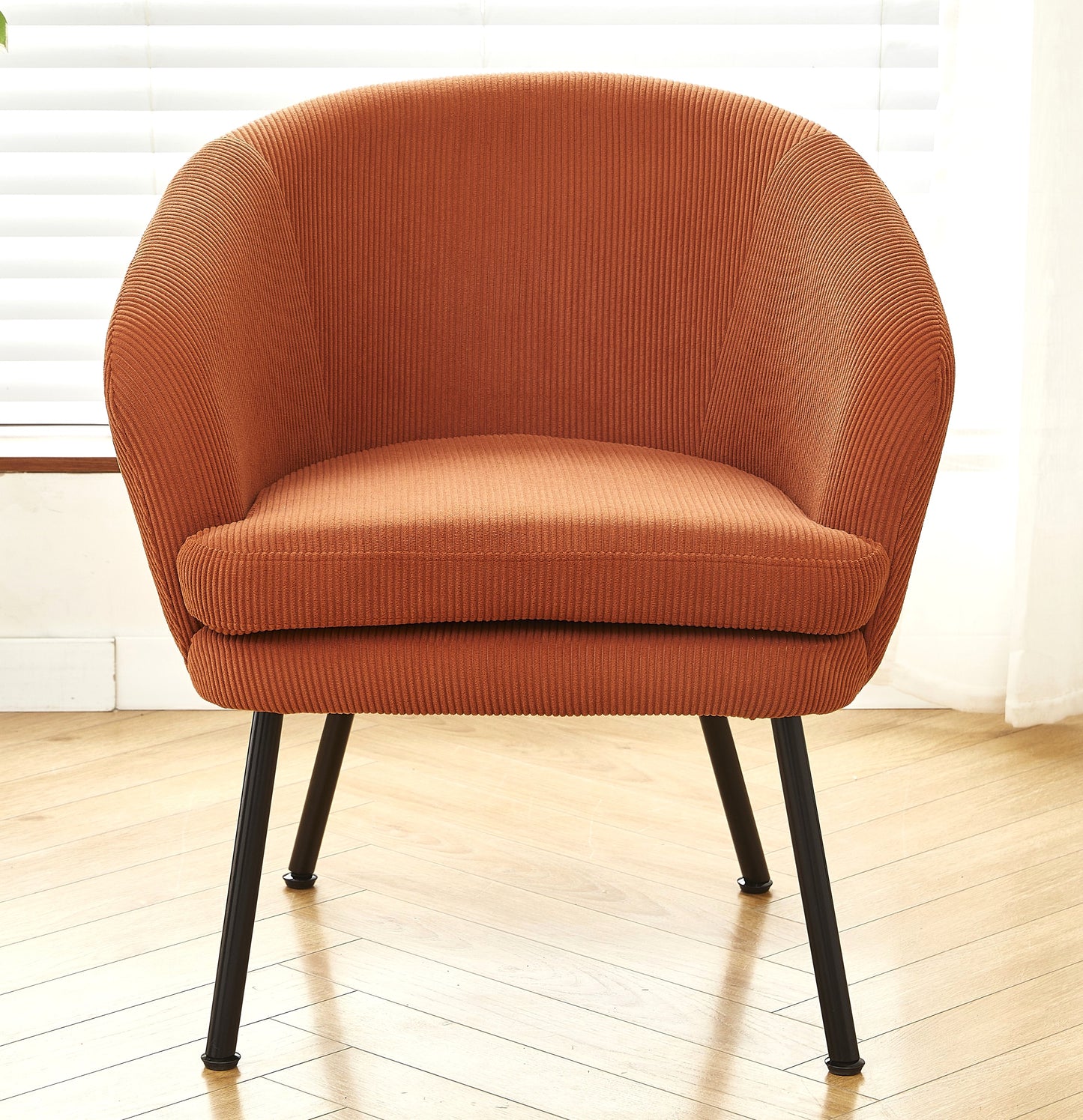 Corduroy Accent Chair With Black Metal Legs, Modern Upholstered