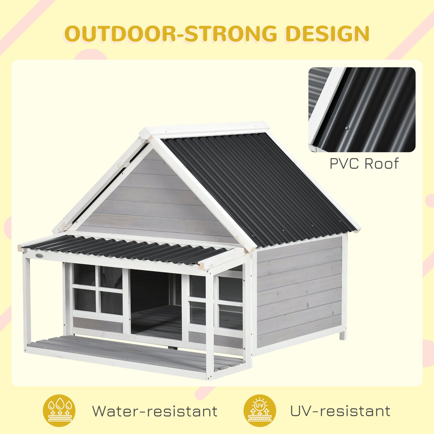 Wooden Dog House with Porch and Tilt Roof for Medium Large Dogs - Outdoor Pet Shelter