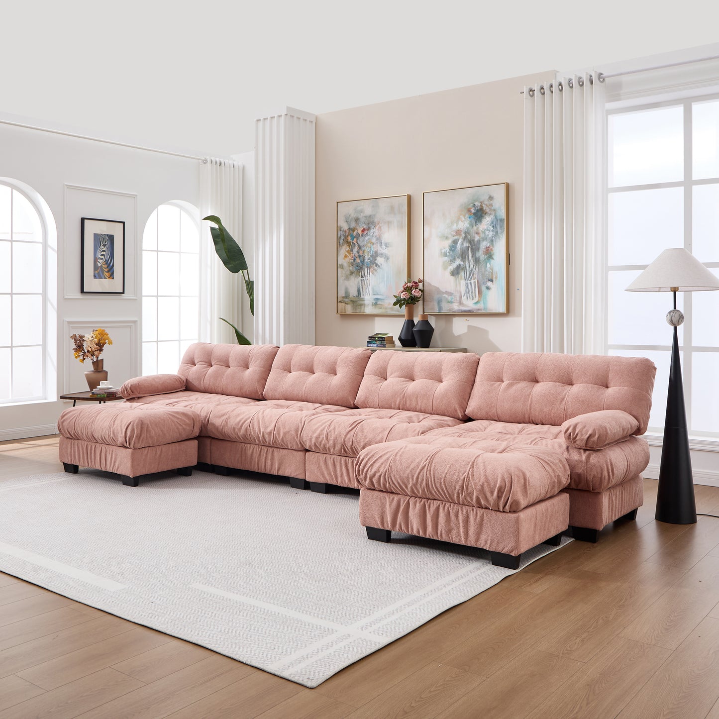 U Shaped Modular Sectional Sofa - Oversized Pink Cloud Couch