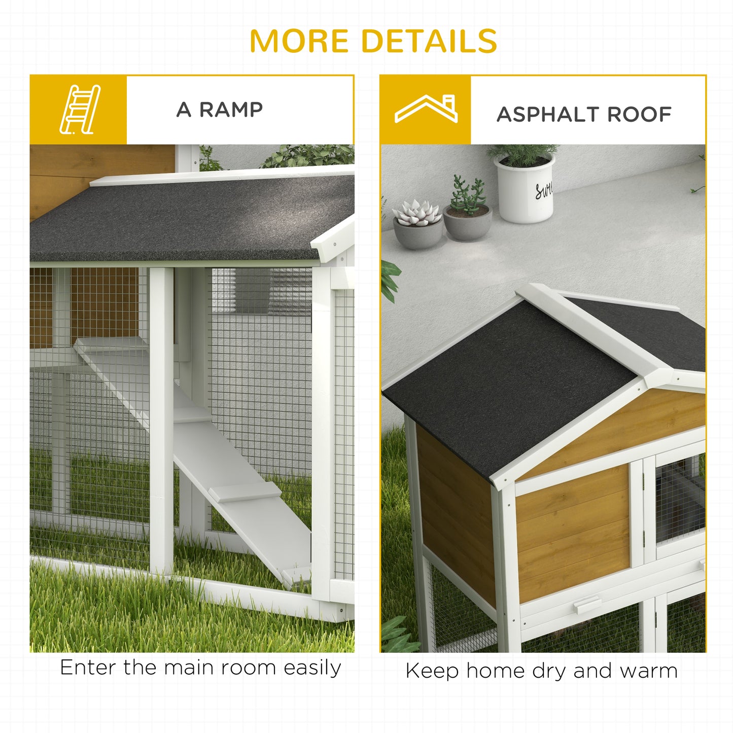 58-Inch Wooden Rabbit Hutch with Run and Removable Tray - Natural Wood