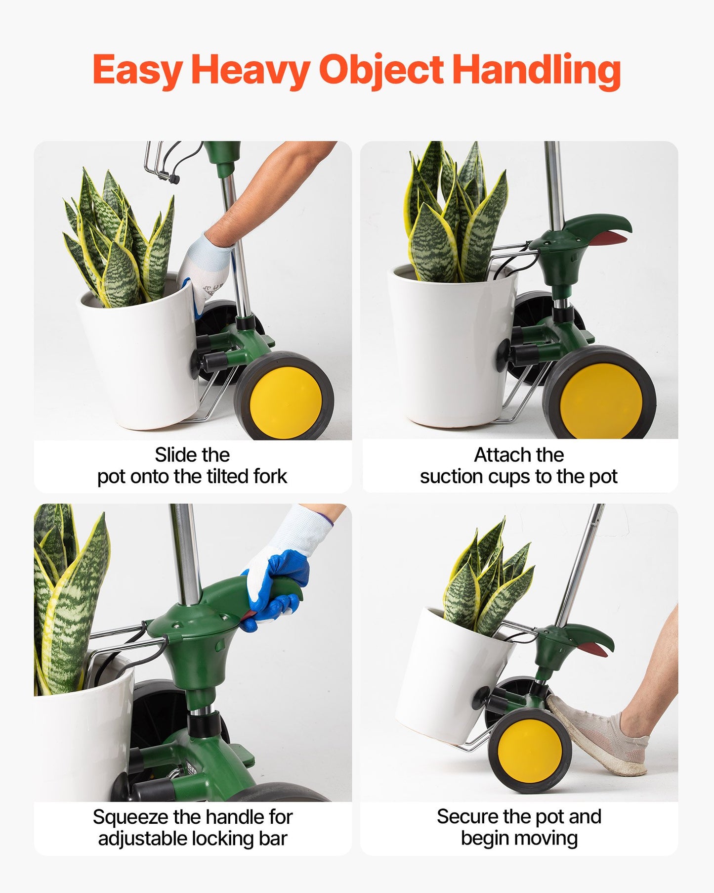 Heavy Duty Garden Pot Mover Dolly with Adjustable Handle and Swivel Wheels