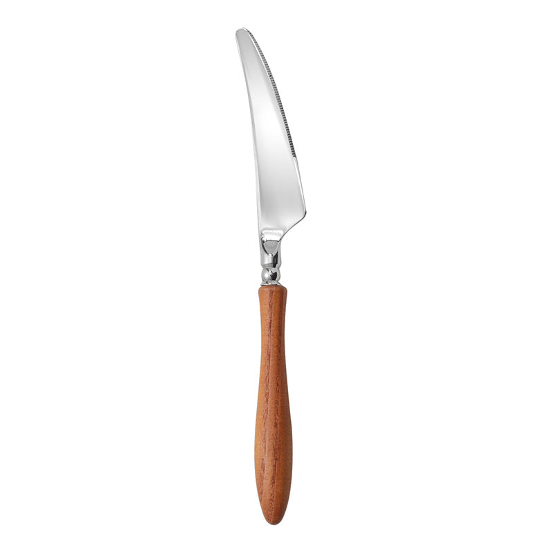 Stainless Steel Cutlery Set with Wooden Handles - Forks Spoons Knives