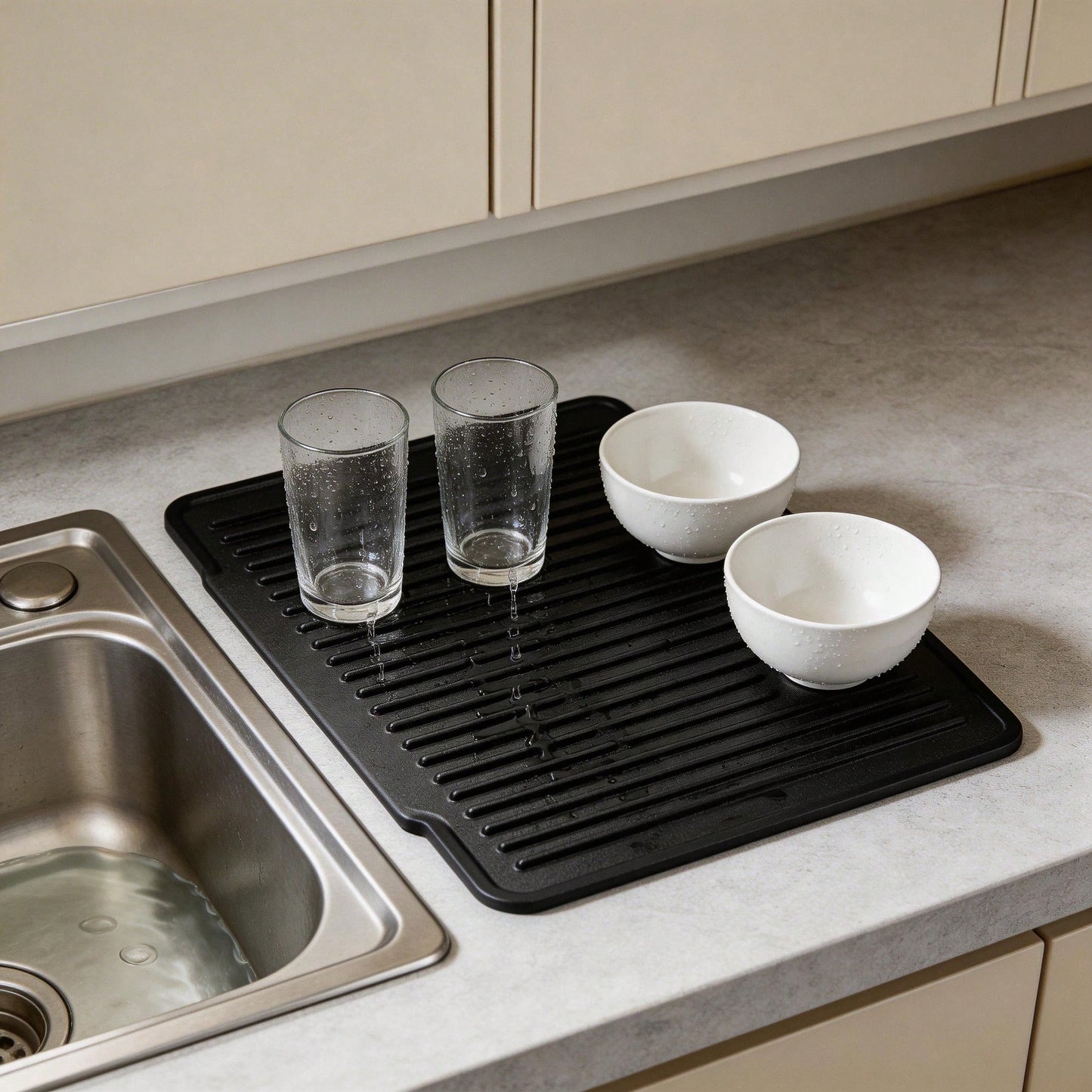 Non Slip Large Silicone Dish Draining Mat, Heat Resistant Sink Liner