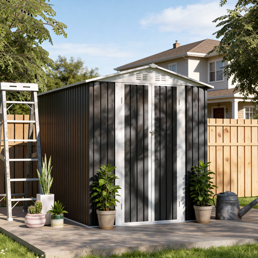 5FT x 3FT Metal Garden Storage Shed - Grey Outdoor Tool House with Lockable Doors