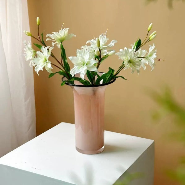 Modern Pink Glass Vase - Minimalist Open Mouth Home Decor