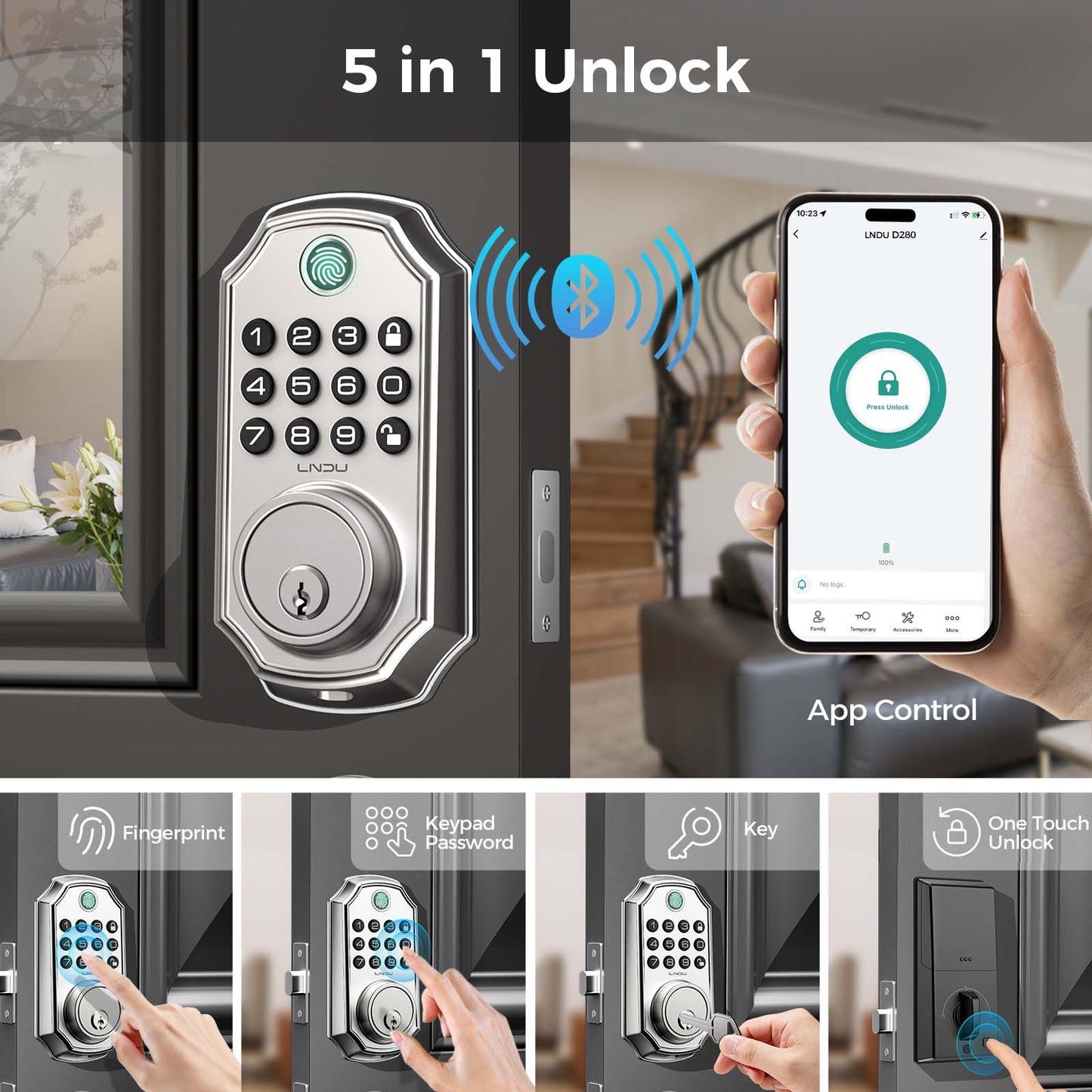Keyless Entry Door Lock with Handle, App Control Front Door Lock Set with Keypad and Auto Lock
