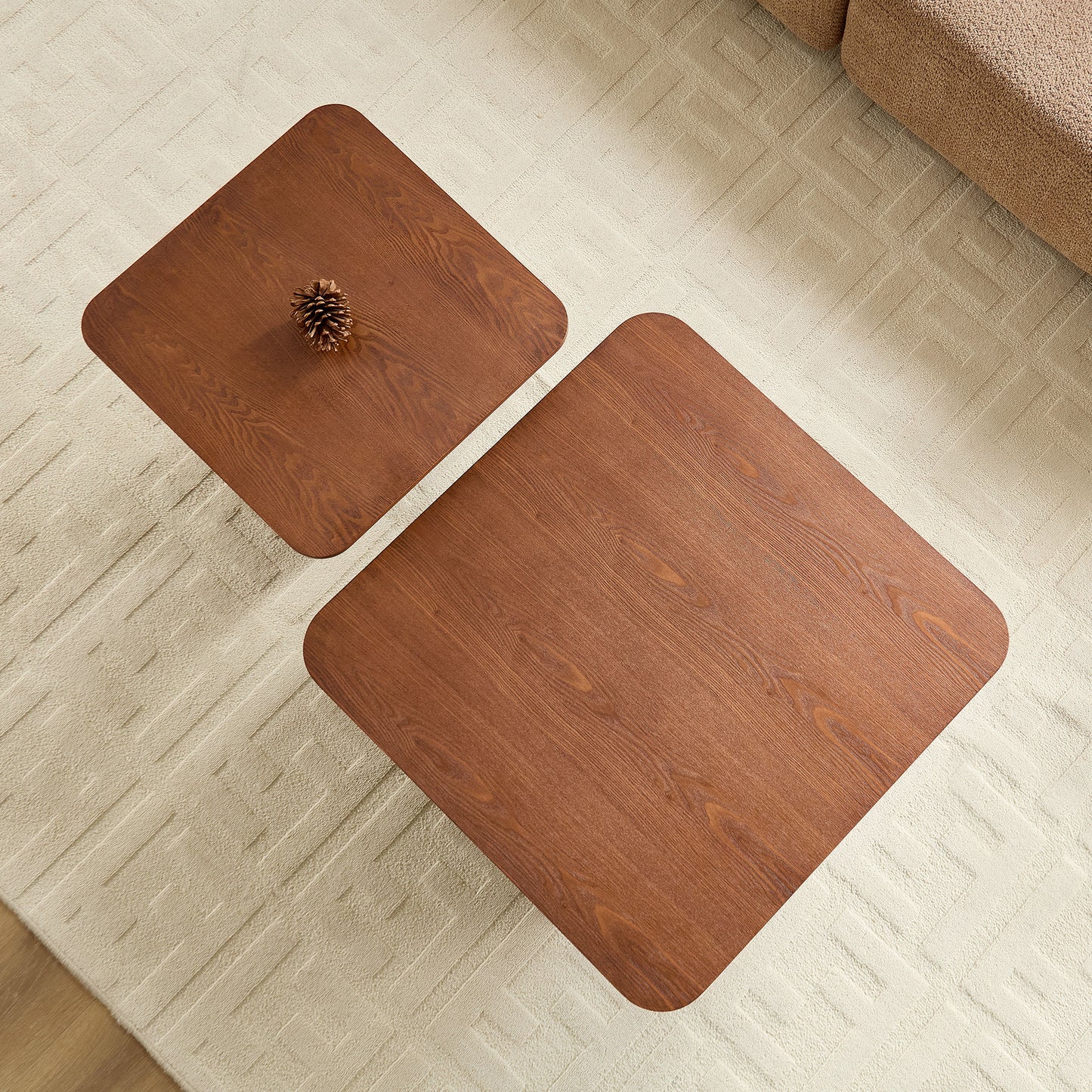 Nesting Square Coffee Table Set - 2-Piece Brown Accent Tables