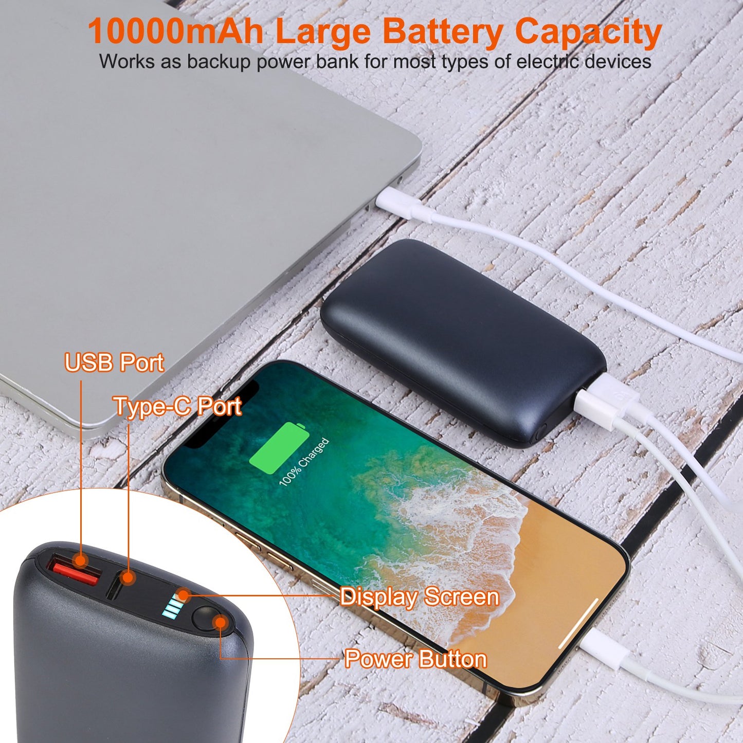 Rechargeable Electric Hand Warmer with 3 Temperature Levels - Grey