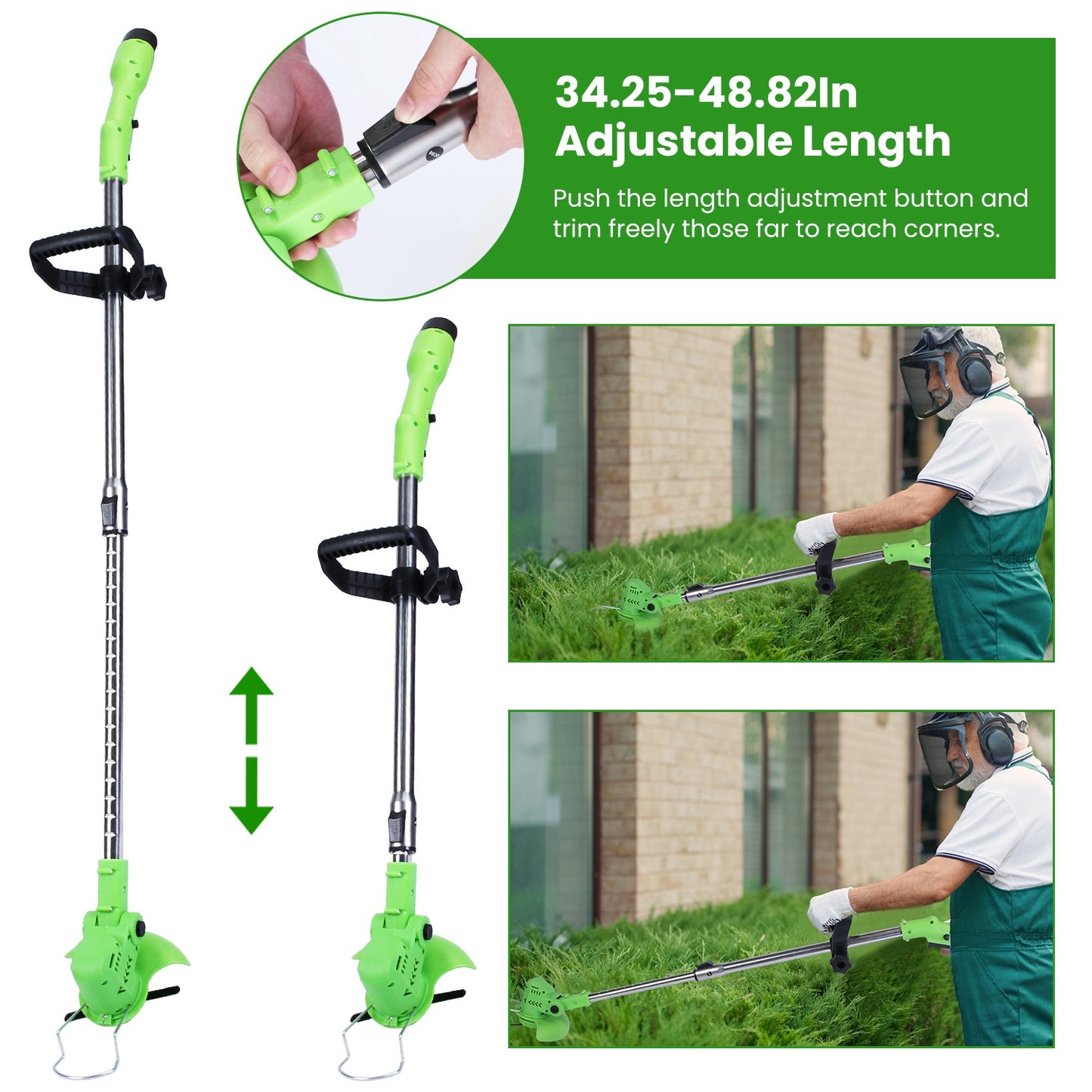 Cordless 12V 200W Grass Trimmer with 3 Blades & Adjustable Handle