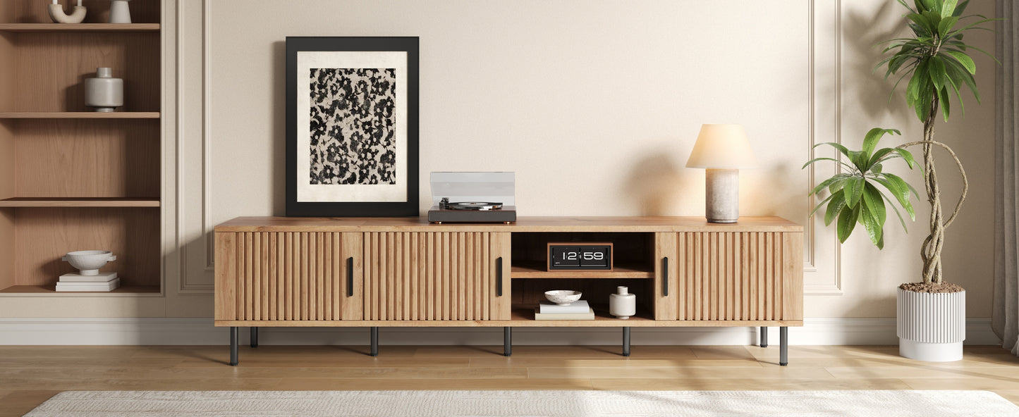 78-Inch Modern TV Stand for TVs Up to 85" - Natural Wood Finish