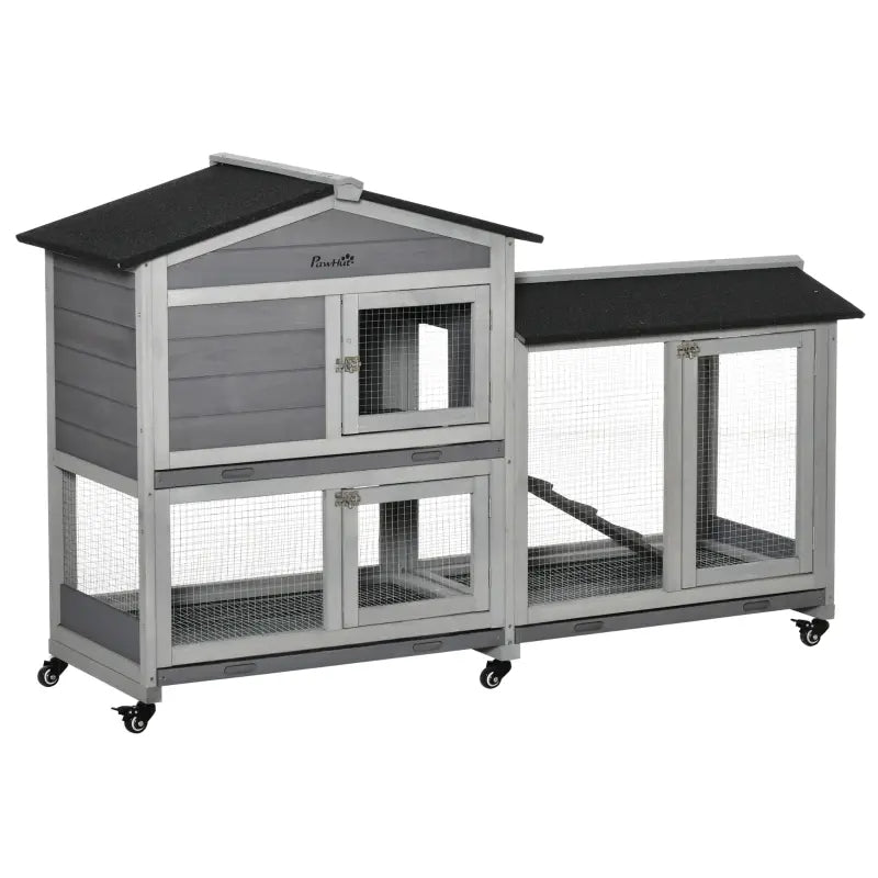 Outdoor Wooden Rabbit Hutch with Wheels, Run Box, Ramp & Slide-Out Tray