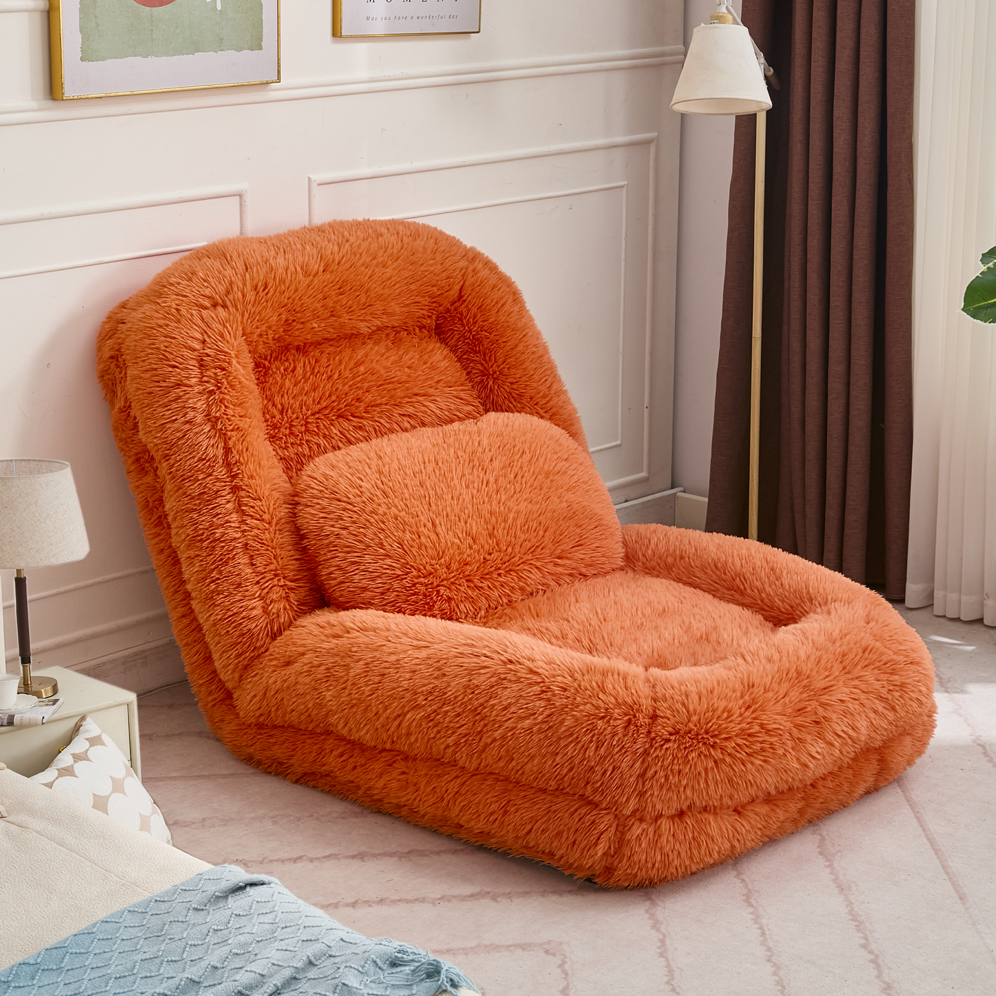 Adjustable Human Dog Bed & Lazy Sofa - Orange Plush Fabric