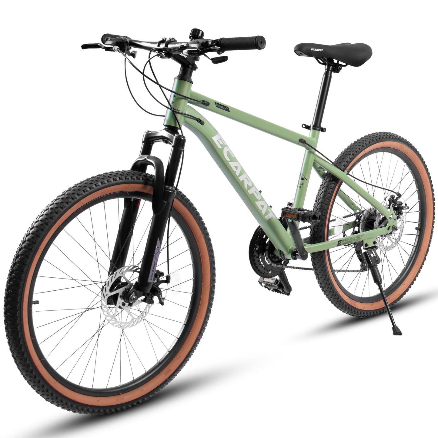 24 Inch Mountain Bike for Teenagers - High Carbon Steel Frame, Disc Brakes, Green