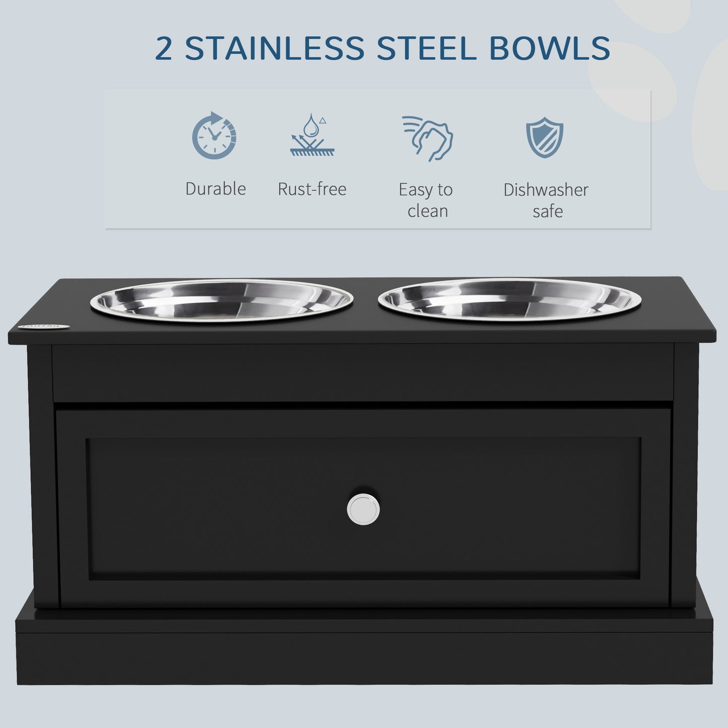 Elevated Dog Bowl Stand with Storage Drawer - Large Pet Feeder, Black