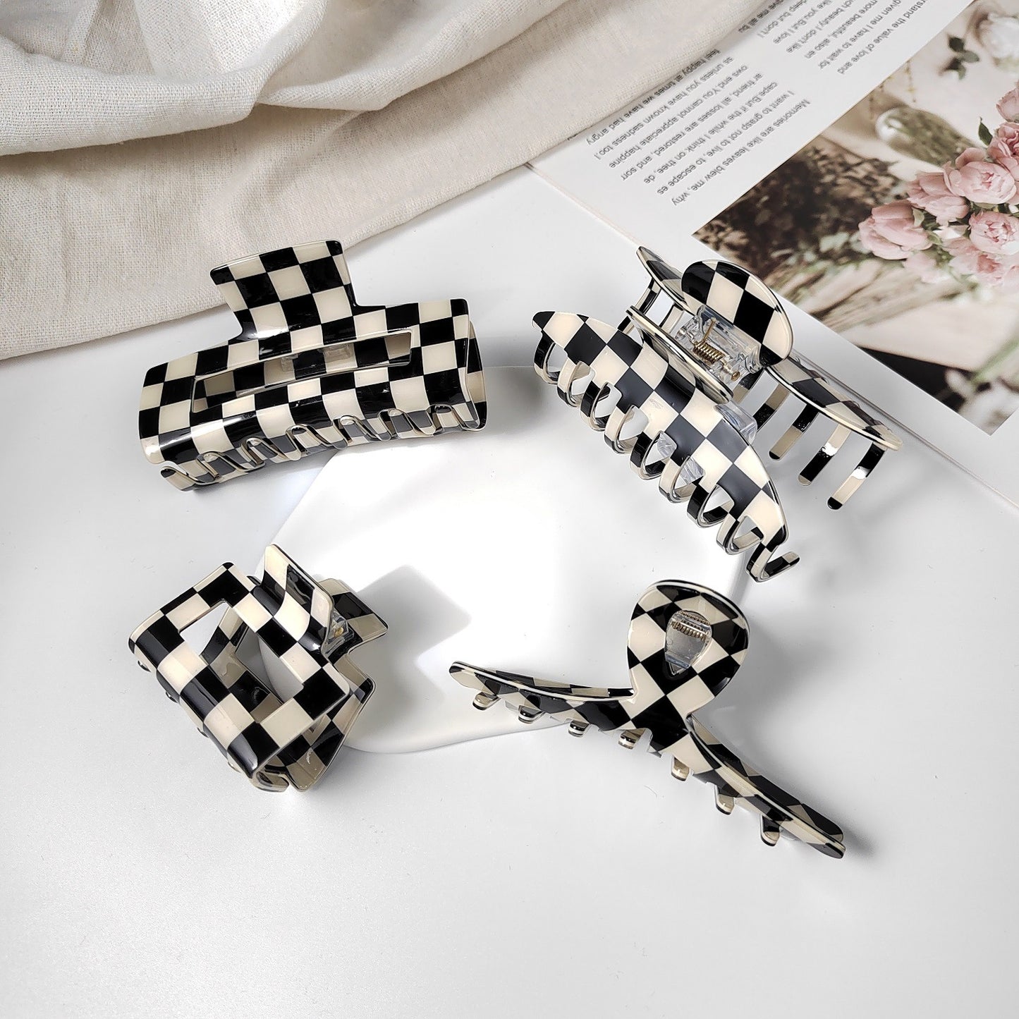 Black And White Checkerboard Hair Clip Set Retro Hair Accessories