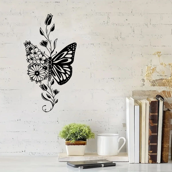 Aluminum Butterfly & Floral Silhouette Wall Art - Rustic Home Decor
