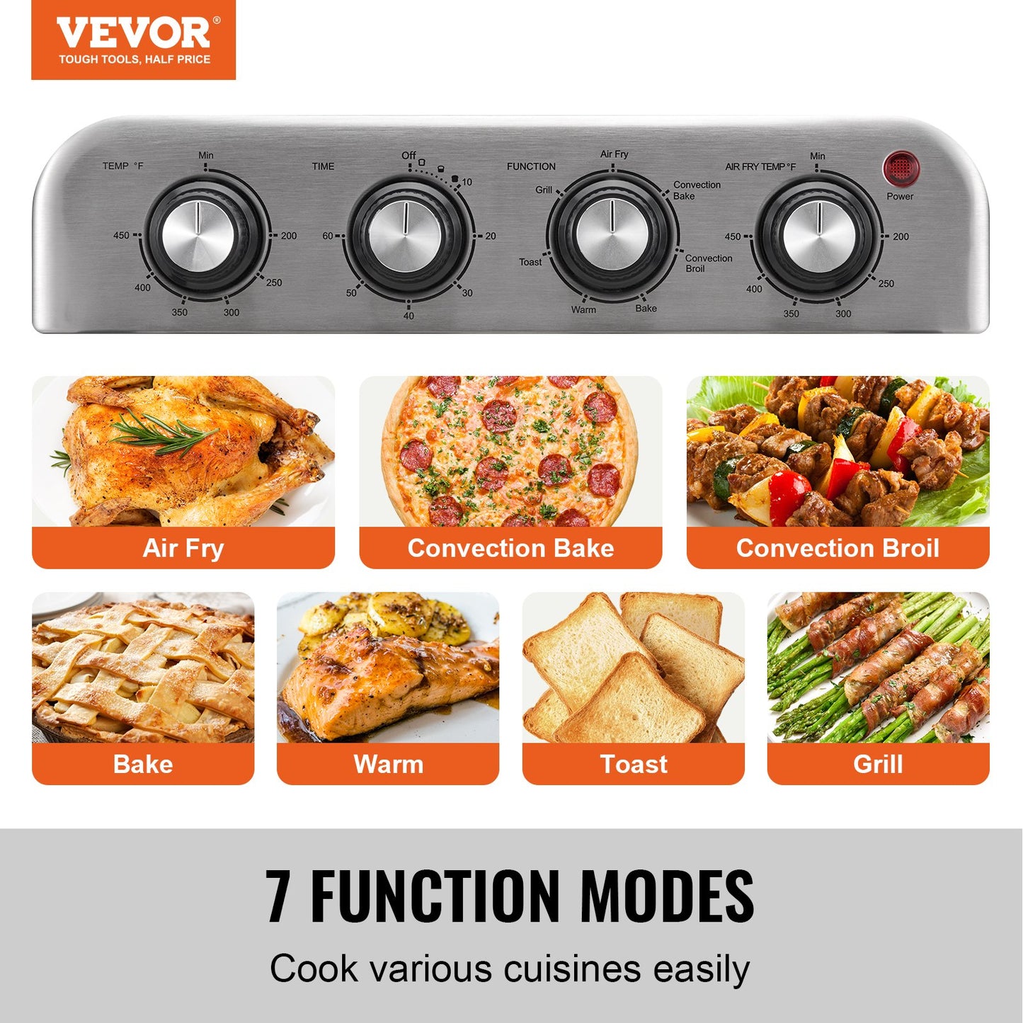 7-in-1 Air Fryer Toaster Oven 18L Convection Oven Stainless Steel