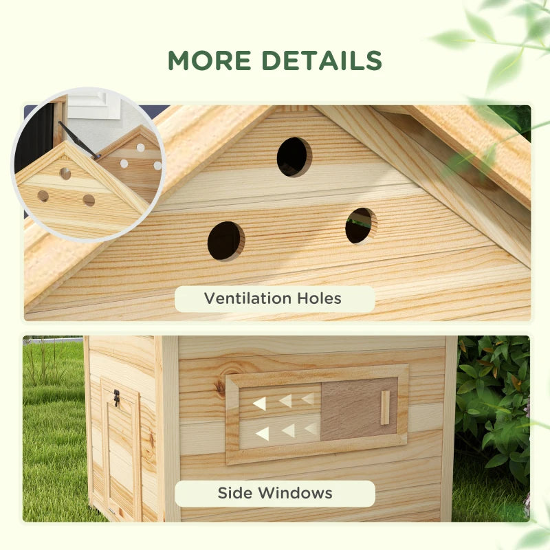 Wooden Duck House with Openable Roof & Double Doors for Pets - Natural Finish