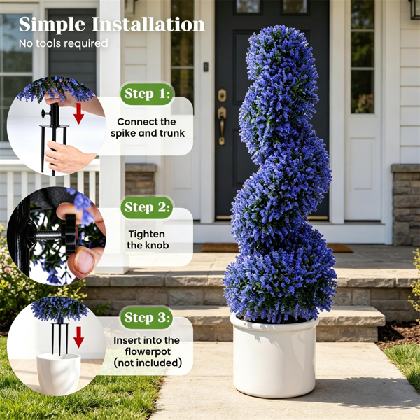 2 Pack Lifelike Faux Spiral Lavender Shrubs - Indoor & Outdoor Decoration