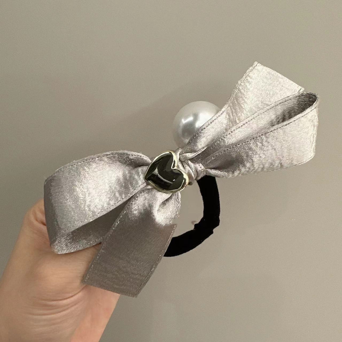 Pearl Bowknot Hair Scrunchie - Heart Design