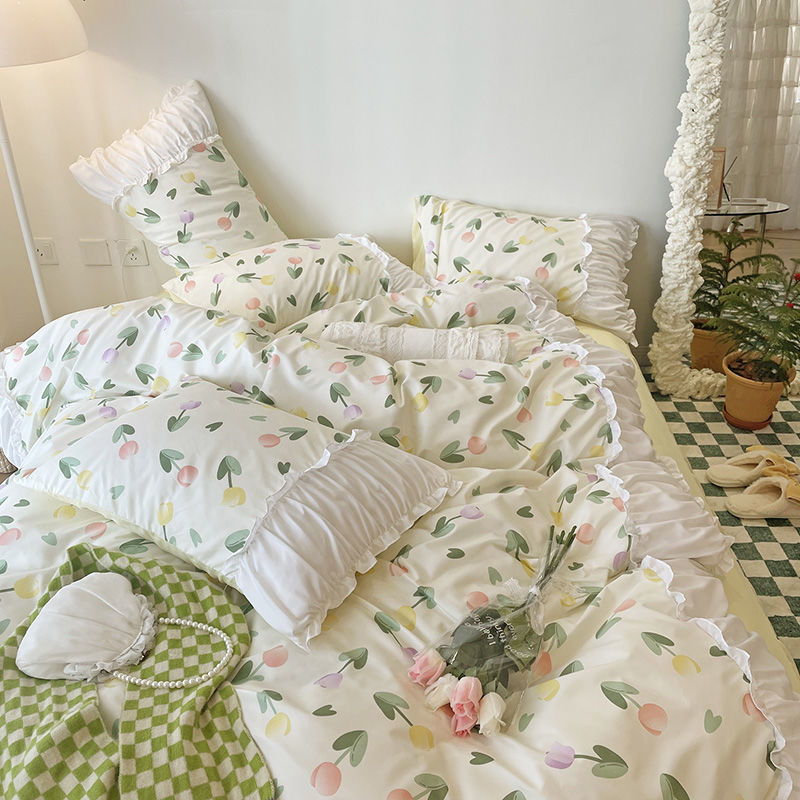 French Lace Pleated Bed Skirt Set of Four - Multiple Sizes & Styles