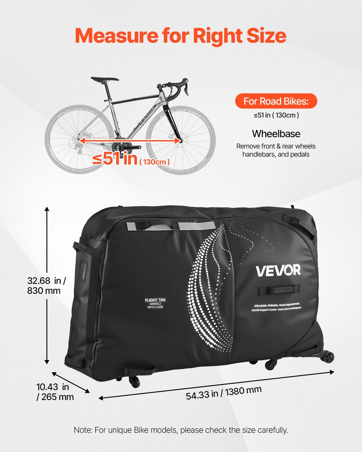 Bike Travel Bag with TSA Lock, Support Plates & Fork Mount - Max 51 Inch Wheelbase