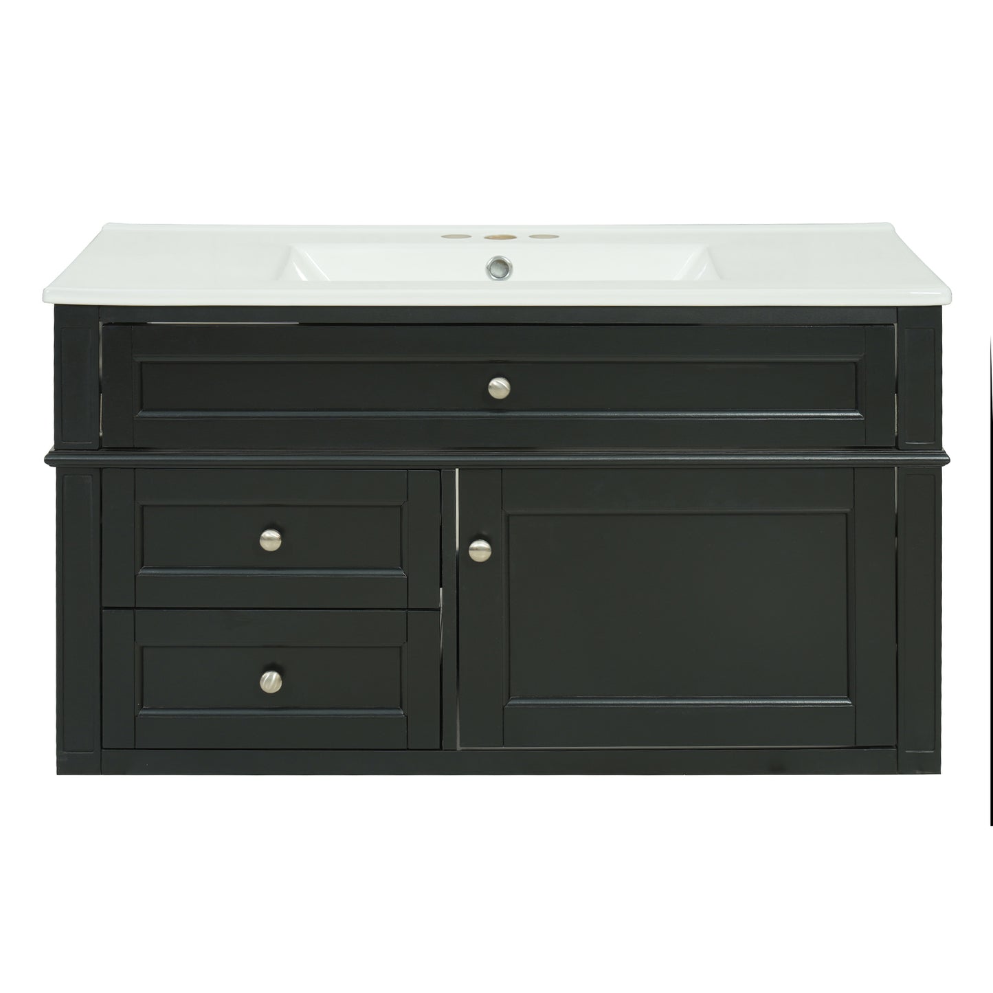 36-Inch Wall Mounted Bathroom Vanity with Ceramic Sink - Black