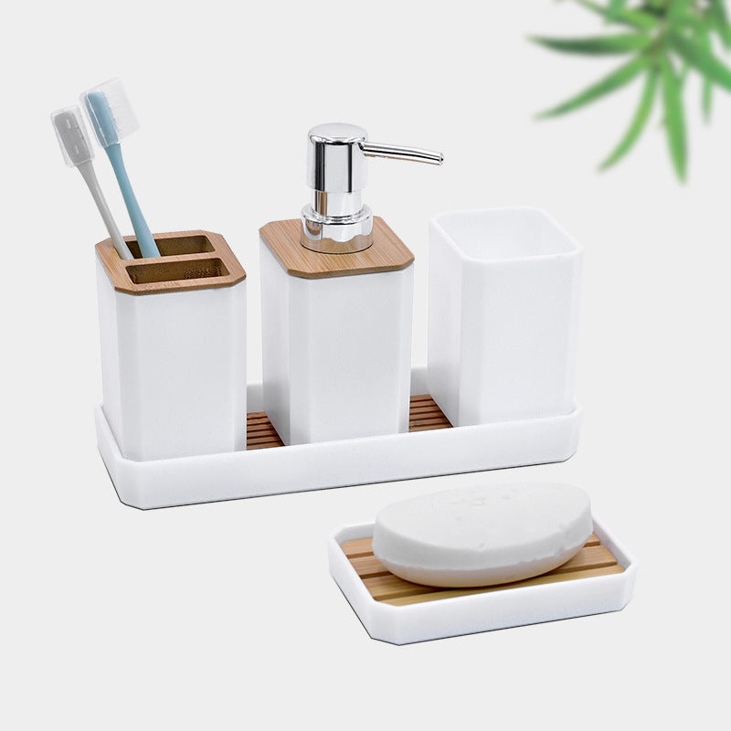 5-Piece Bathroom Wash Set with Ceramic-Inspired Design - Stylish Home Organizer