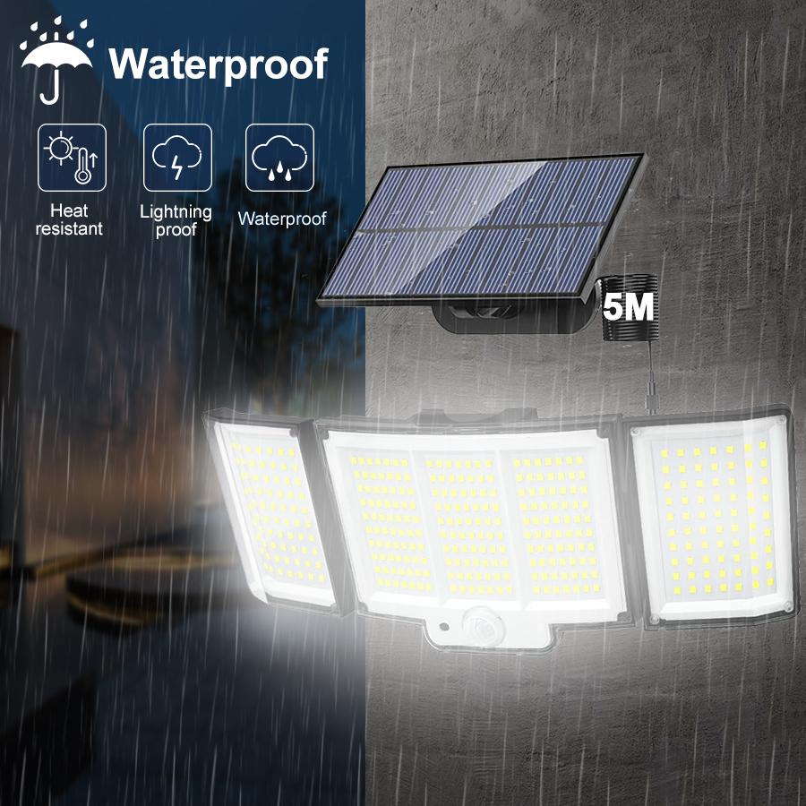 Outdoor Solar Motion Sensor Light 348 LEDs Waterproof 3-Head Security Lamp with Remote