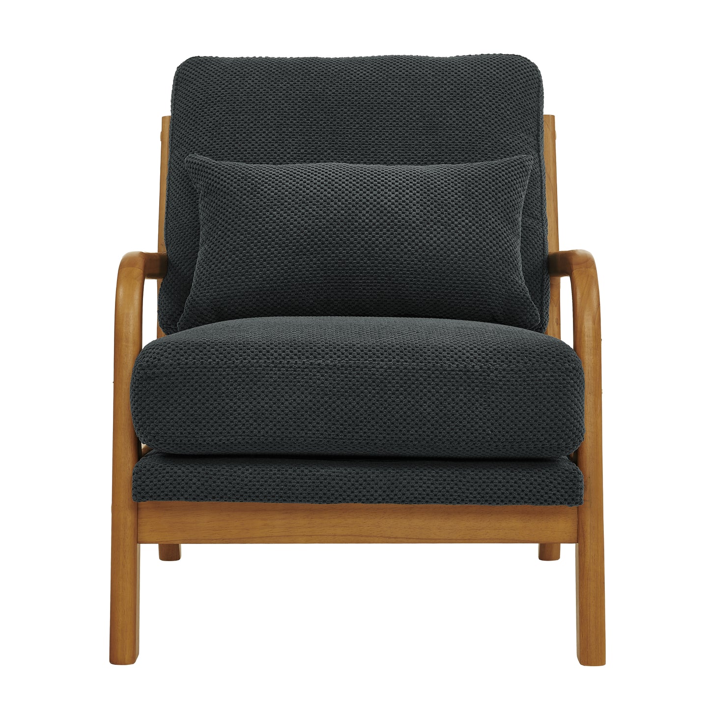 Mid-Century Modern Wooden Lounge Chair - Dark Gray Fabric