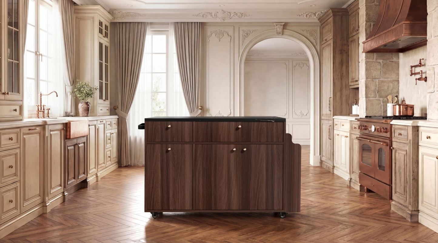 Rolling Kitchen Island Cart with Drop Leaf - Walnut Finish