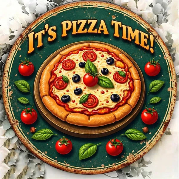 Pizza Time Decorative Tin Sign - Retro Wall Art 8x8in