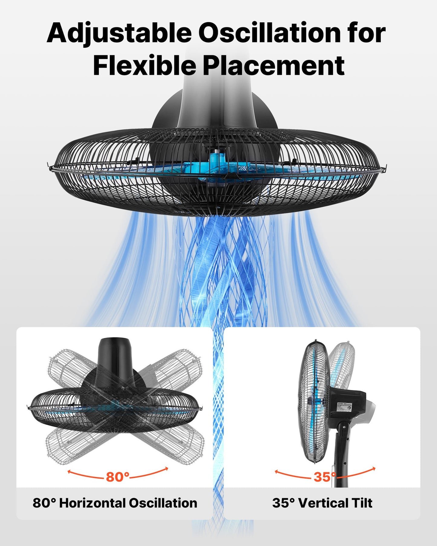 18-Inch Pedestal Fan with Remote Control, 9 Speeds & Adjustable Height, Quiet DC Motor, Black