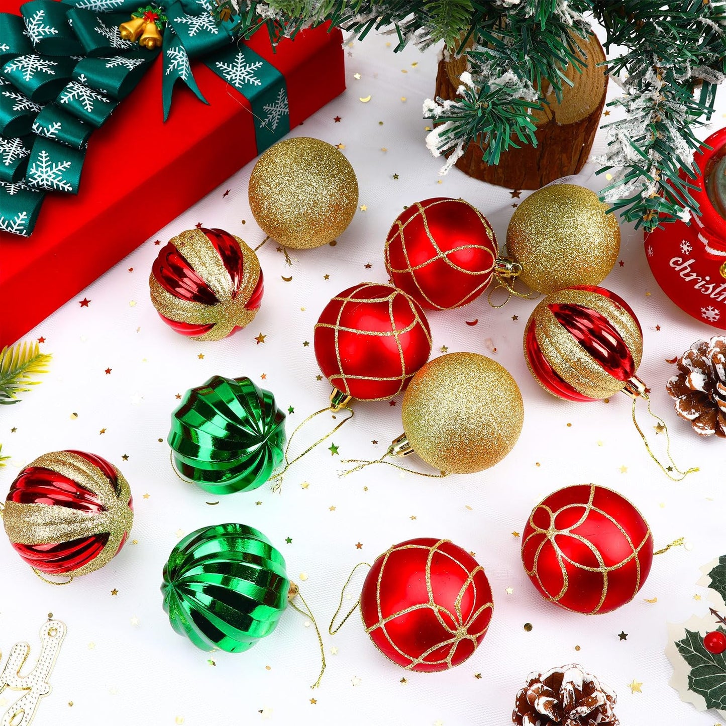24PCS Shatterproof Christmas Ball Ornaments - Red, Green, Gold
