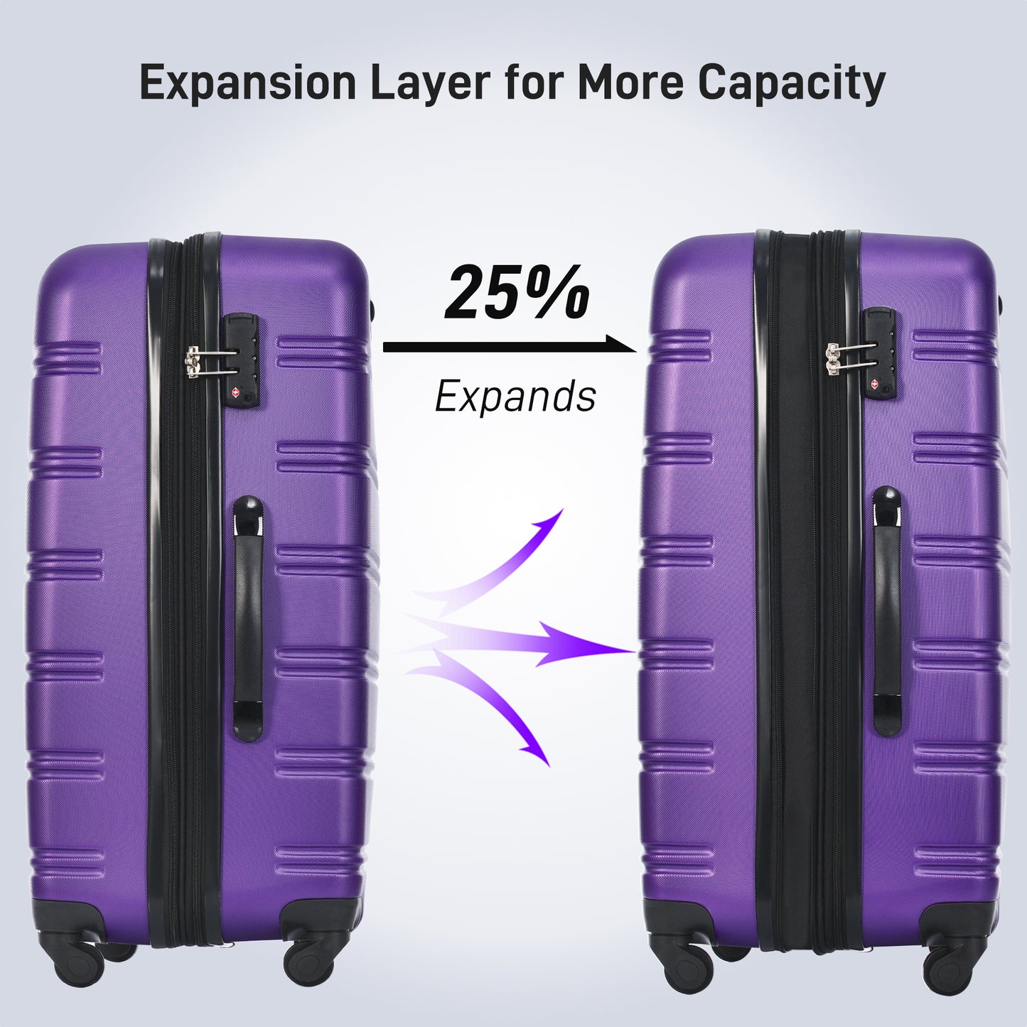 Hardshell Luggage Set - 4-Piece Spinner Suitcase with TSA Lock - Purple